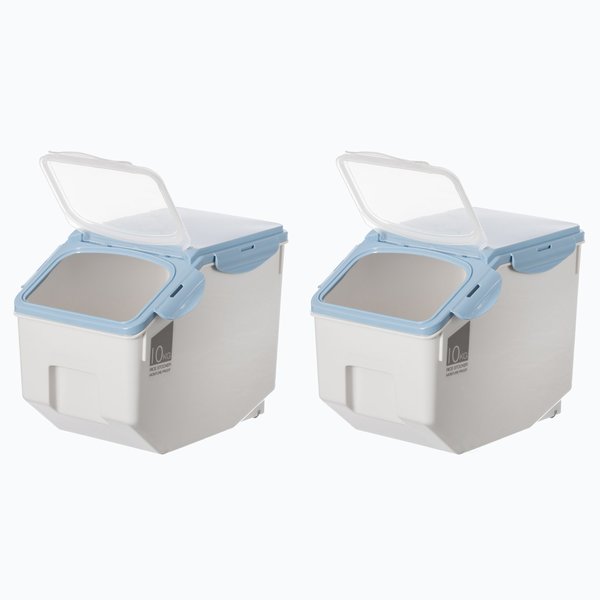 Basicwise White Plastic Storage Food Holder Containers with a Measuring Cup and Wheels, Medium, PK 2 QI004138M.2